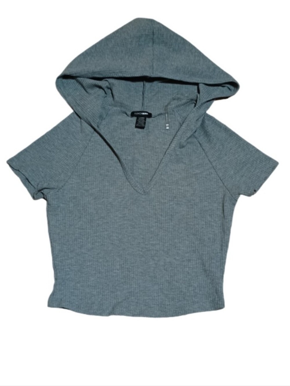Fashion Nova Short Sleeve Hooded Rib Knit Top - Steel Blue
